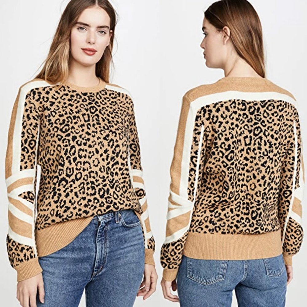 Current Elliott Duvall Leopard Animal Print Sweater 2 M Camel Black Cotton $328